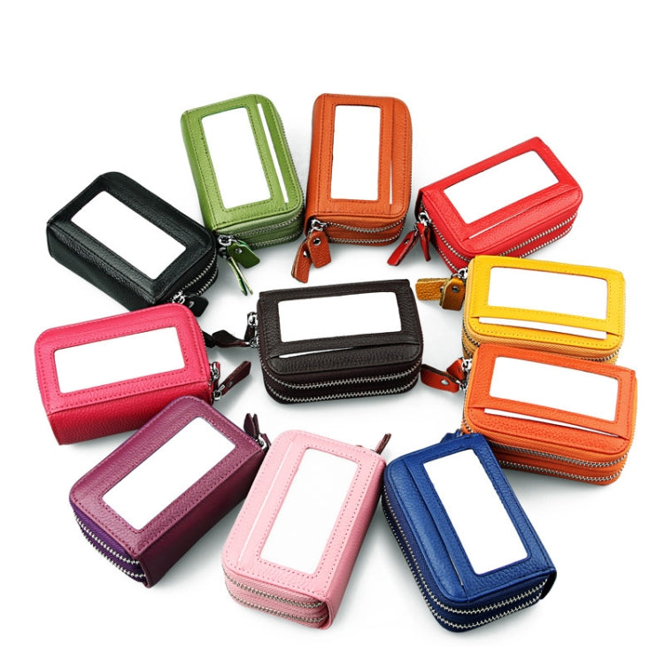 Genuine Cowhide Leather Dual Layer Solid Color Zipper Card Holder Wallet RFID Blocking Coin Purse Card Bag Protective Case with 11 Card Slots & Coin Position, Size: 11*7.5*4.5cm(Blue) by bashfashion