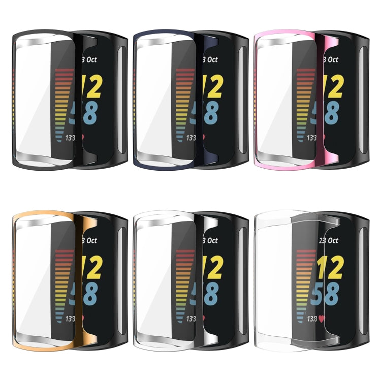 For Fitbit Charge 5 Full Coverage TPU Electroplating Protective Case Cover(Transparent White) by bashfashion