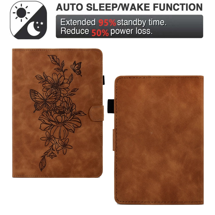 For Amazon Kindle Paperwhite 5 Peony Butterfly Embossed Leather Smart Tablet Case(Brown) by bashfashion