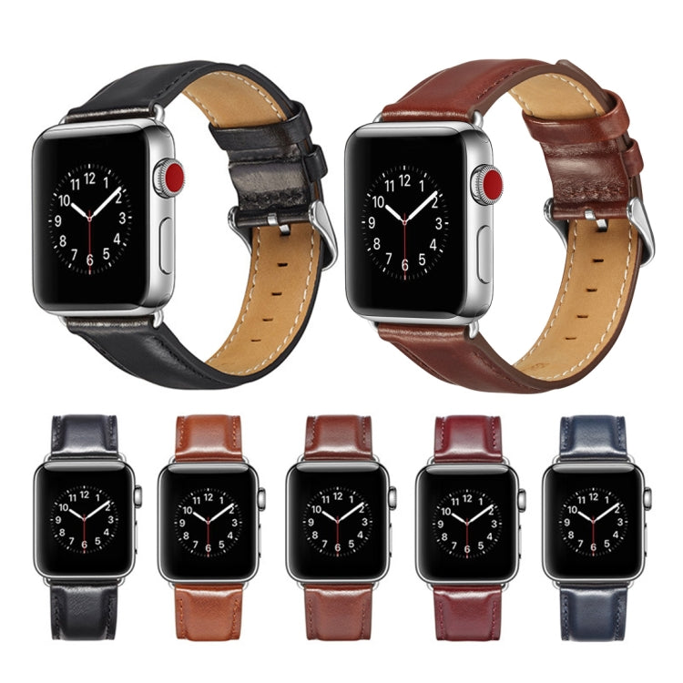 For Apple Watch Series 7 45mm / 6 & SE & 5 & 4 44mm / 3 & 2 & 1 42mm Crazy Horse Texture Top-grain Leather Watch Band(Wine Red) by bashfashion