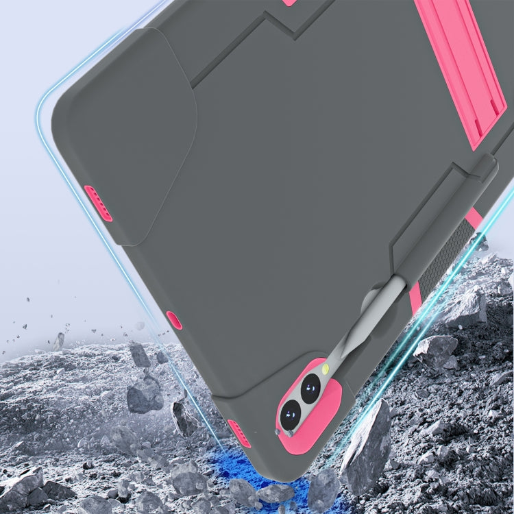 For Samsung Galaxy Tab S9+ Contrast Color Silicone PC Tablet Case with Holder(Grey + Rose Red) by bashfashion