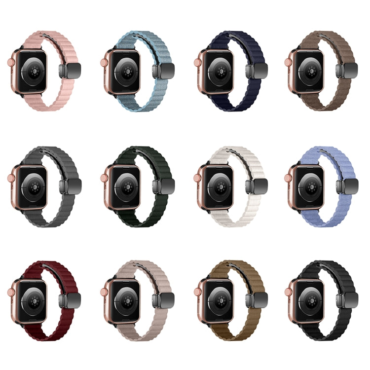 For Apple Watch SE 40mm Water Ripple Magnetic Folding Buckle Watch Band, Style: Thin Version(Light Brown) by bashfashion