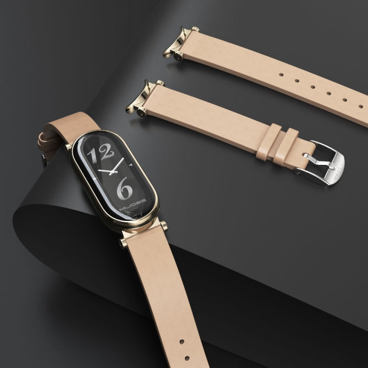 For Xiaomi Smart Band 10 / 9 / 8 Mijobs GT4 First Layer Cowhide Watch Band(Brown Light Gold) by MIJOBS