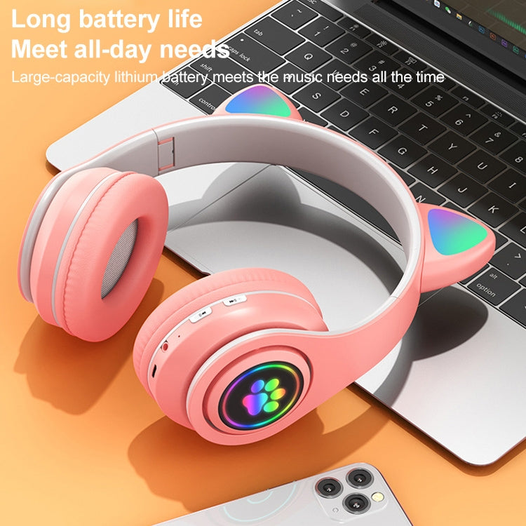 B39 Cat Ear Design LED Gradient Light Wireless Bluetooth Headset(Pink) by bashfashion