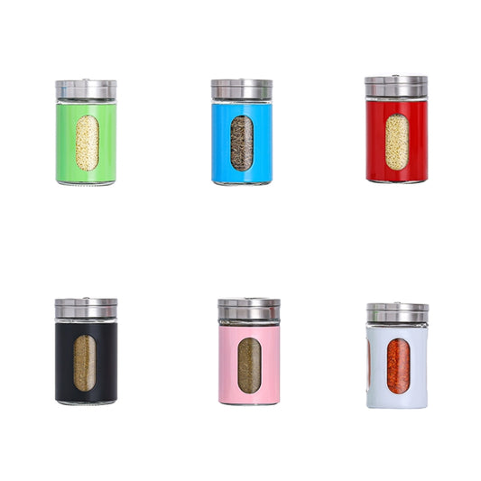 Stainless Steel Lid Glass Seasoning Jar Kitchen Supplies (Red) by bashfashion