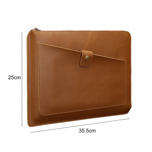 Universal Genuine Leather Business Zipper Laptop Tablet Bag For 15 inch and Below(Brown) by bashfashion
