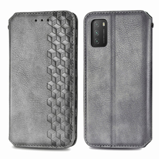 For Xiaomi POCO M3 Cubic Grid Pressed Horizontal Flip Magnetic PU Leather Case with Holder & Card Slots & Wallet(Gray) by bashfashion
