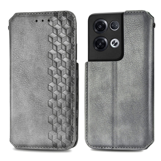For OPPO Reno8 Pro Cubic Grid Pressed Magnetic Leather Phone Case(Gray) by bashfashion
