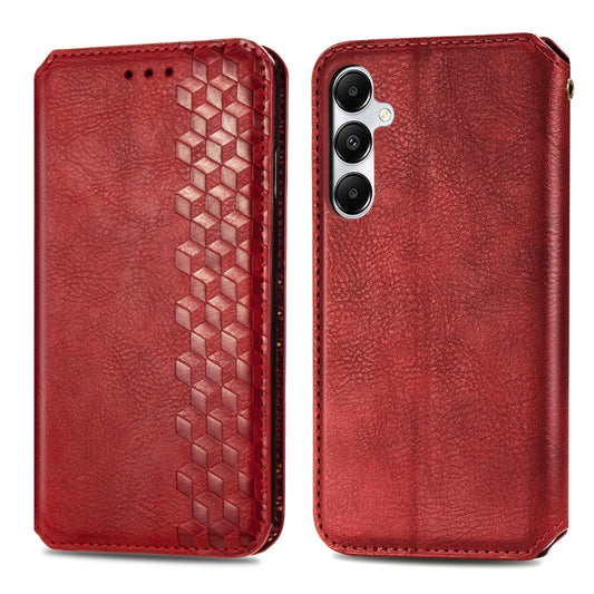 For Samsung Galaxy A55 5G Cubic Grid Pressed Magnetic Leather Phone Case(Red) by bashfashion
