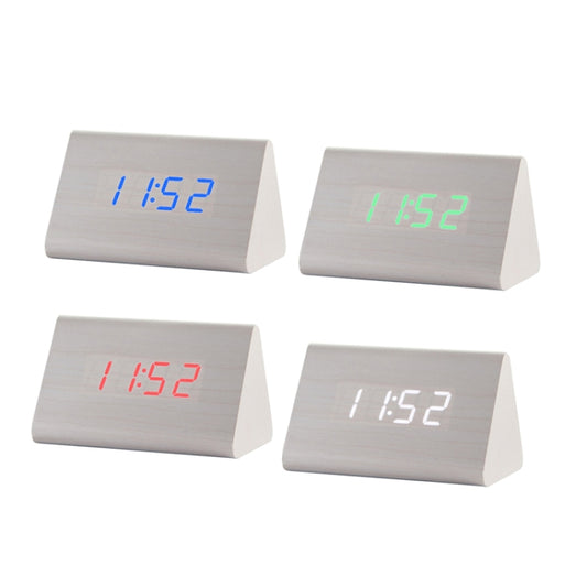 Mute Luminous Electronic Clock Wooden Sound Control Small Triangle Alarm Clock White Wood White Light by bashfashion