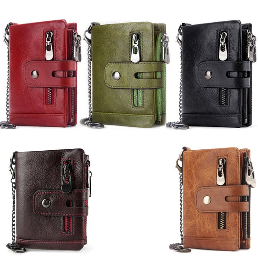 RFID Anti-Theft Swipe Wallet Tri-Fold Multi-Card Slot Crazy Horse Leather Men Leather Wallet(Red) by bashfashion