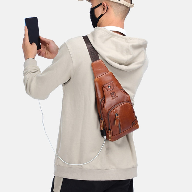 BULL CAPTAIN 129 First-Layer Cowhide Men Soft Chest Bag Outdoor Casual Messenger Bag(Red Brown) by BULL CAPTAIN