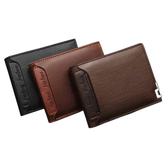MenBense Short Fashion Leisure Iron Side Pumping Card Clip Wallet(Dark Brown) by MenBense