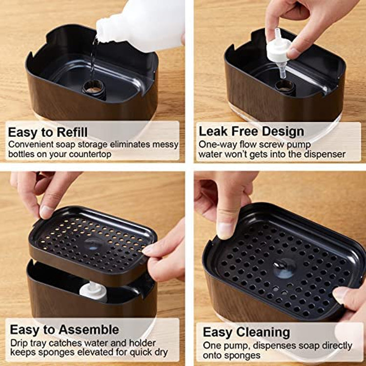 Press Type Soap Dispenser Detachable Double Layer Drainage Design Soap Dish, Spec: Black With Sponge by bashfashion