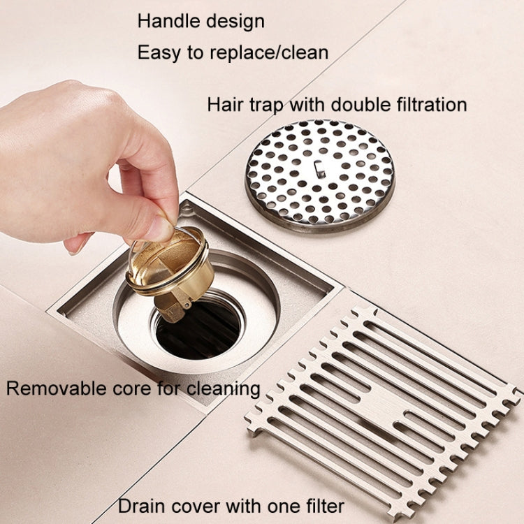 All Copper Brushed Anti-Odor Floor Drain Gravity Copper Core Bathroom Floor Drain, Specification: Square Fine Sculpture Dual Use by bashfashion