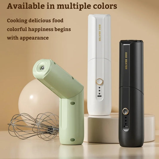 Rotary Folding Double-head Electric Home Egg Beater Fully Automatic Wireless Baking Mixer(White) by bashfashion