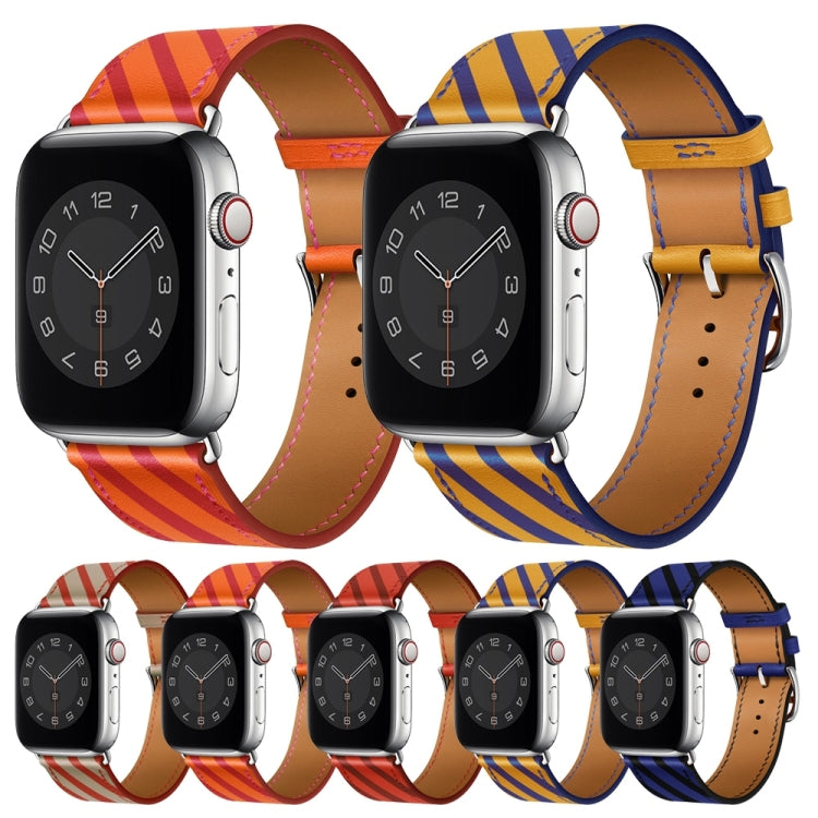Strip Texture Leather Watch Band For Apple Watch Series 9&8&7 41mm / SE 3&SE 2&6&SE&5&4 40mm / 3&2&1 38mm(Apricot Red) by bashfashion