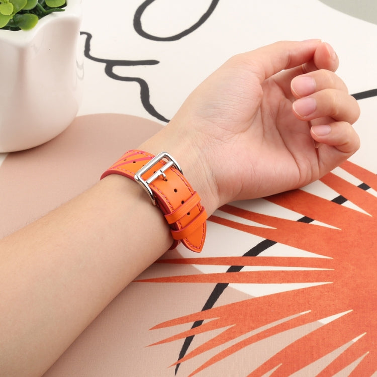 Strip Texture Leather Watch Band For Apple Watch Series 9&8&7 41mm / SE 3&SE 2&6&SE&5&4 40mm / 3&2&1 38mm(Apricot Red) by bashfashion