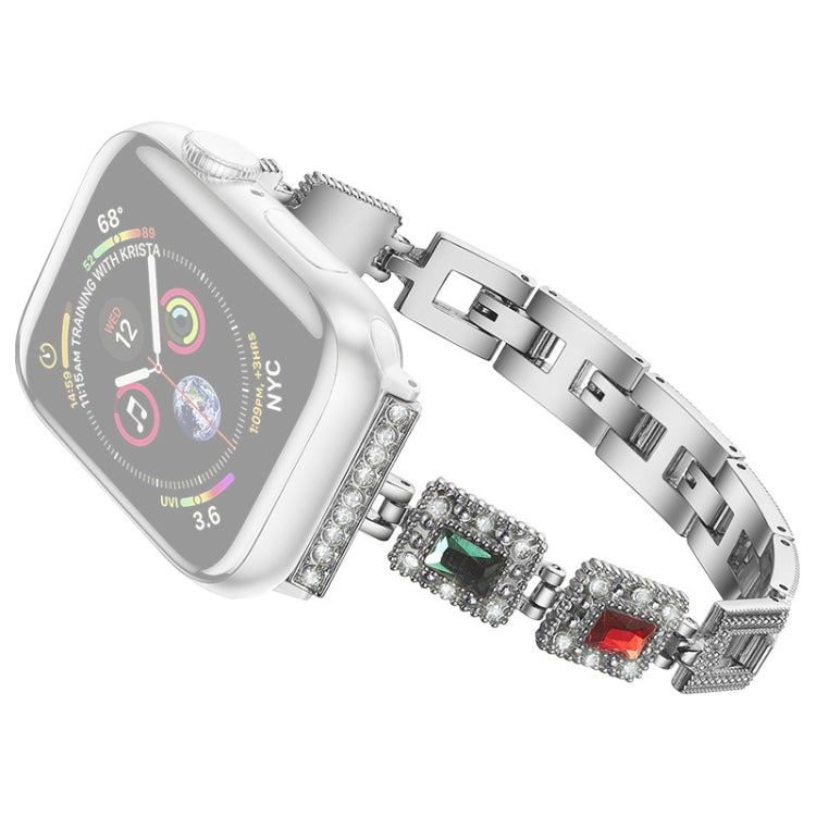 Large Square Diamond Metal Watch Band For Apple Watch Series 9&8&7 41mm / SE 3&SE 2&6&SE&5&4 40mm / 3&2&1 38mm(Silver) by bashfashion