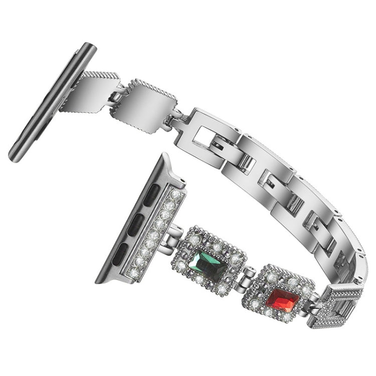 Large Square Diamond Metal Watch Band For Apple Watch Series 9&8&7 41mm / SE 3&SE 2&6&SE&5&4 40mm / 3&2&1 38mm(Silver) by bashfashion