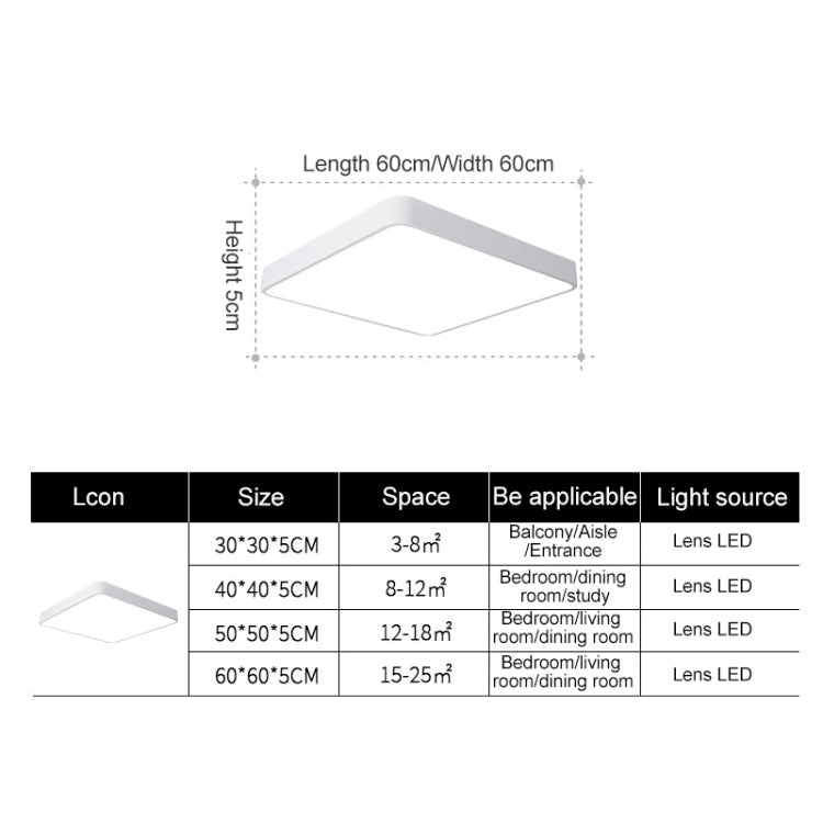 Macaron LED Square Ceiling Lamp, White Light, Size:40cm(Pink) by bashfashion