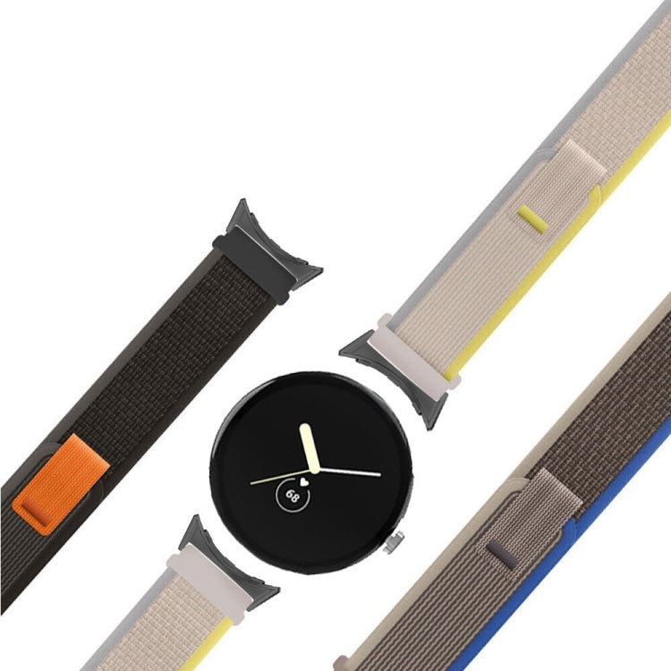 For Google Pixel Watch Loop Black Connector Nylon Watch Band(Beige White) by bashfashion