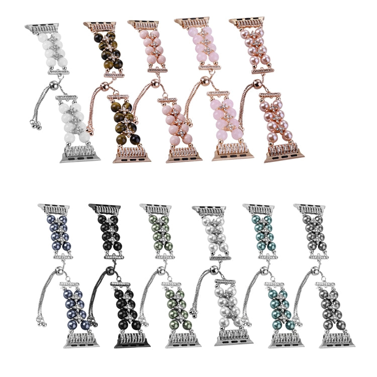 Double Row Beads Telescopic Chain Watch Band For Apple Watch Series 9&8&7 41mm / SE 3&SE 2&6&SE&5&4 40mm / 3&2&1 38mm(Agate White) by bashfashion