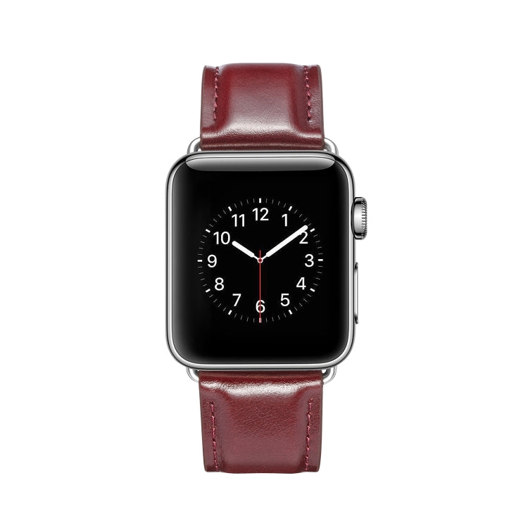 For Apple Watch Series 7 41mm / 6 & SE & 5 & 4 40mm / 3 & 2 & 1 38mm Crazy Horse Texture Top-grain Leather Watch Band(Wine Red) by bashfashion