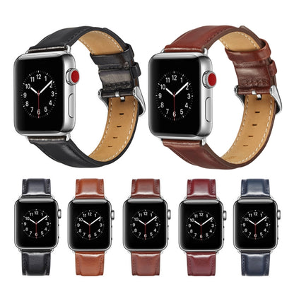 For Apple Watch Series 7 45mm / 6 & SE & 5 & 4 44mm / 3 & 2 & 1 42mm Crazy Horse Texture Top-grain Leather Watch Band(Wine Red) by bashfashion