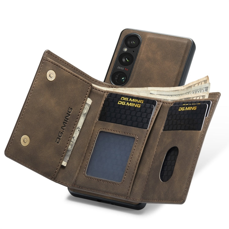 For Sony Xperia 1 V DG.MING M1 Series 3-Fold Multi Card Wallet + Magnetic Phone Case(Coffee) by DG.MING