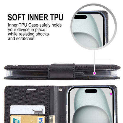 For iPhone 15 GOOSPERY CANVAS DIARY Fabric Texture Flip Leather Phone Case(Grey) by GOOSPERY