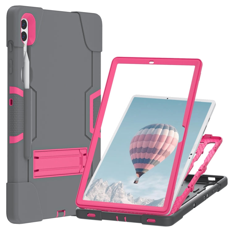 For Samsung Galaxy Tab S9+ Contrast Color Silicone PC Tablet Case with Holder(Grey + Rose Red) by bashfashion