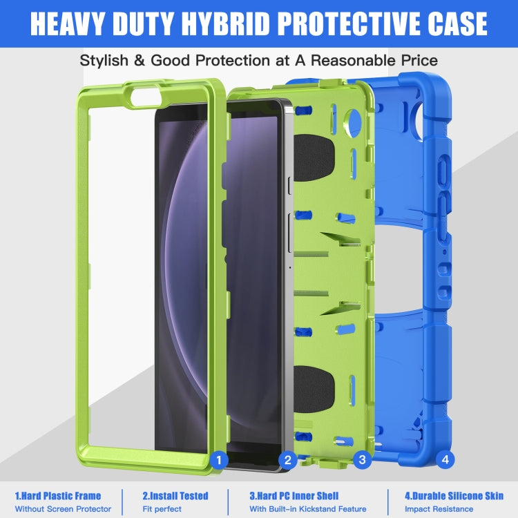 For Samsung Galaxy Tab A9 / Tab A11 3-Layer Protection Screen Frame + PC + Silicone Shockproof Combination Tablet Case with Holder(Blue+Lime) by bashfashion