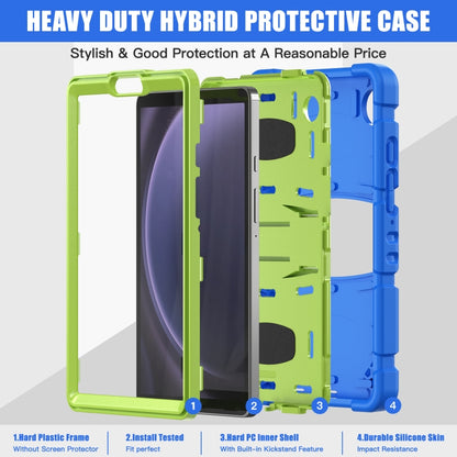 For Samsung Galaxy Tab A9 / Tab A11 3-Layer Protection Screen Frame + PC + Silicone Shockproof Combination Tablet Case with Holder(Blue+Lime) by bashfashion