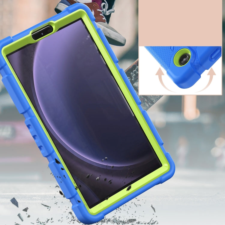 For Samsung Galaxy Tab A9 / Tab A11 3-Layer Protection Screen Frame + PC + Silicone Shockproof Combination Tablet Case with Holder(Blue+Lime) by bashfashion