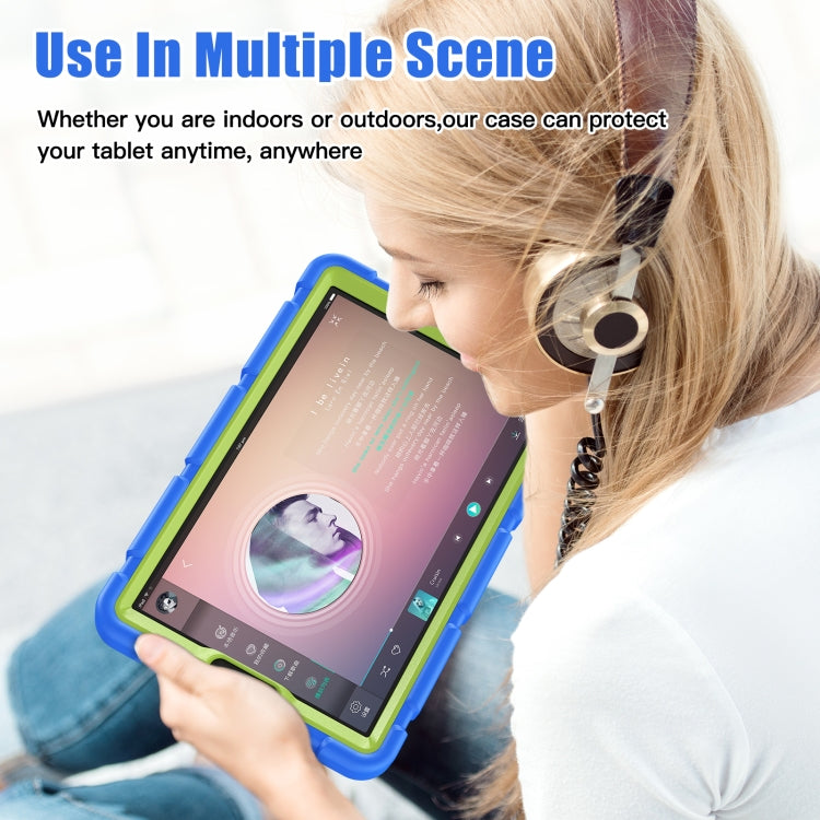 For Samsung Galaxy Tab A9 / Tab A11 3-Layer Protection Screen Frame + PC + Silicone Shockproof Combination Tablet Case with Holder(Blue+Lime) by bashfashion