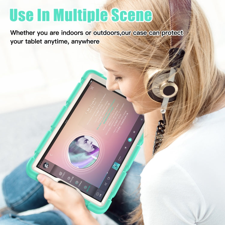 For Samsung Galaxy Tab A9 / Tab A11 3-Layer Protection Screen Frame + PC + Silicone Shockproof Combination Tablet Case with Holder(Mint Green) by bashfashion