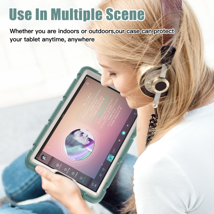 For Samsung Galaxy Tab A9 / Tab A11 3-Layer Protection Screen Frame + PC + Silicone Shockproof Combination Tablet Case with Holder(Emerald Green) by bashfashion