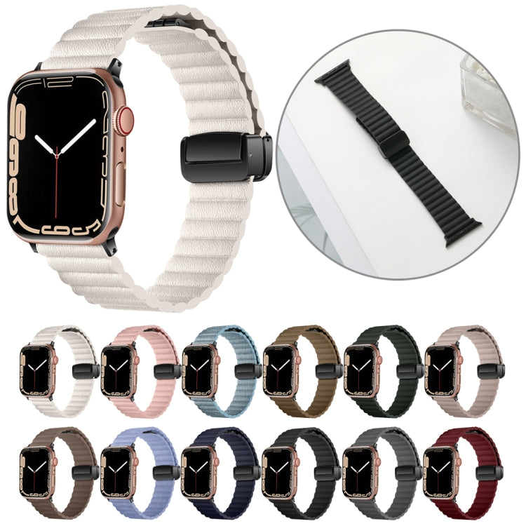 For Apple Watch Series 4 44mm Water Ripple Magnetic Folding Buckle Watch Band, Style: Bold Version(Khaki) by bashfashion
