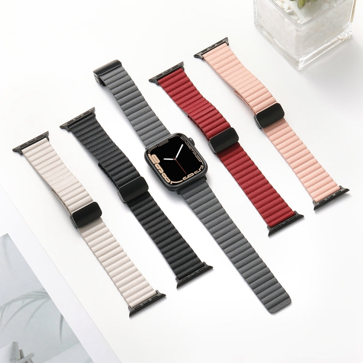 For Apple Watch SE 2022 44mm Water Ripple Magnetic Folding Buckle Watch Band, Style: Bold Version(Starlight Color) by bashfashion