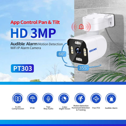 ESCAM PT303 3MP HD Motion Detection APP Control Pan & Tilt WiFi IP Camera(US Plug) by ESCAM