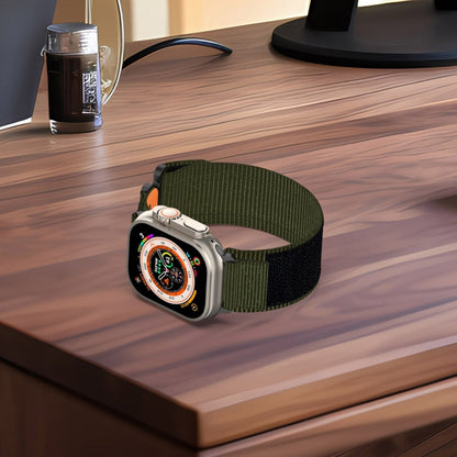 For Apple Watch SE 2022 44mm Nylon Hook And Loop Fastener Watch Band(Army Green) by bashfashion