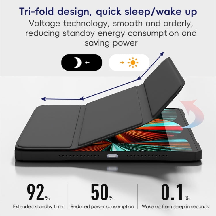 For iPad Pro 12.9 2022/2021/2020 ZGA Tri-Fold Voltage Smart Leather Tablet Case(Black) by ZGA