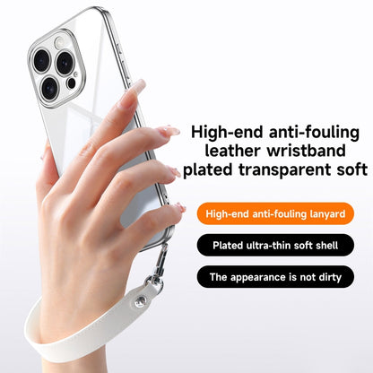 For iPhone 16 Pro Max SULADA Electroplated Clear TPU Soft Frame Phone Case with Wrist Strap(Silver) by SULADA