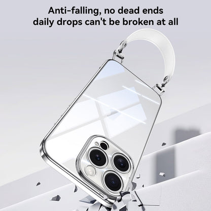 For iPhone 16 Pro Max SULADA Electroplated Clear TPU Soft Frame Phone Case with Wrist Strap(Silver) by SULADA