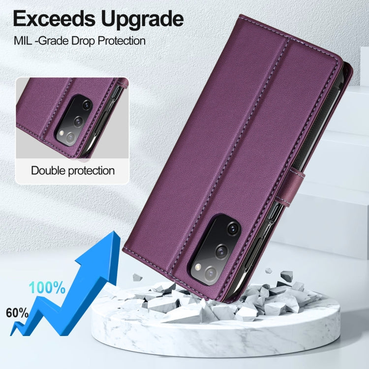 For Samsung Galaxy S20 FE 5G LC.IMEEKE L2 Series Detachable Magsafe PU Phone Case with Lanyard(Purple) by LC.IMEEKE