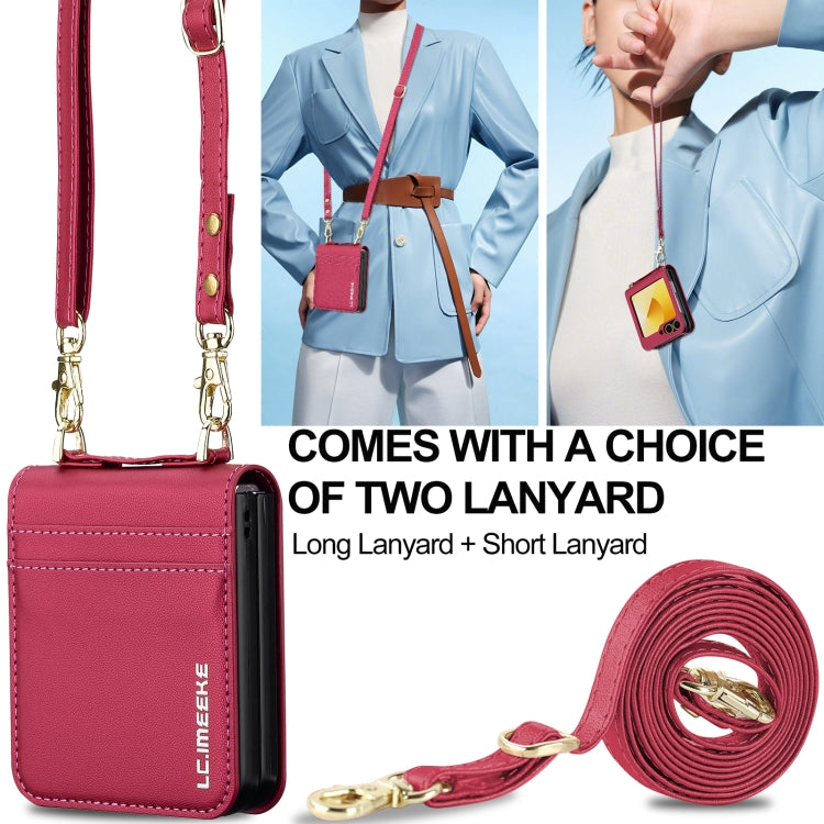 For Samsung Galaxy Z Flip5 LC.IMEEKE L1 Series Frosted Fine Texture PU Phone Case with Lanyard(Red) by LC.IMEEKE