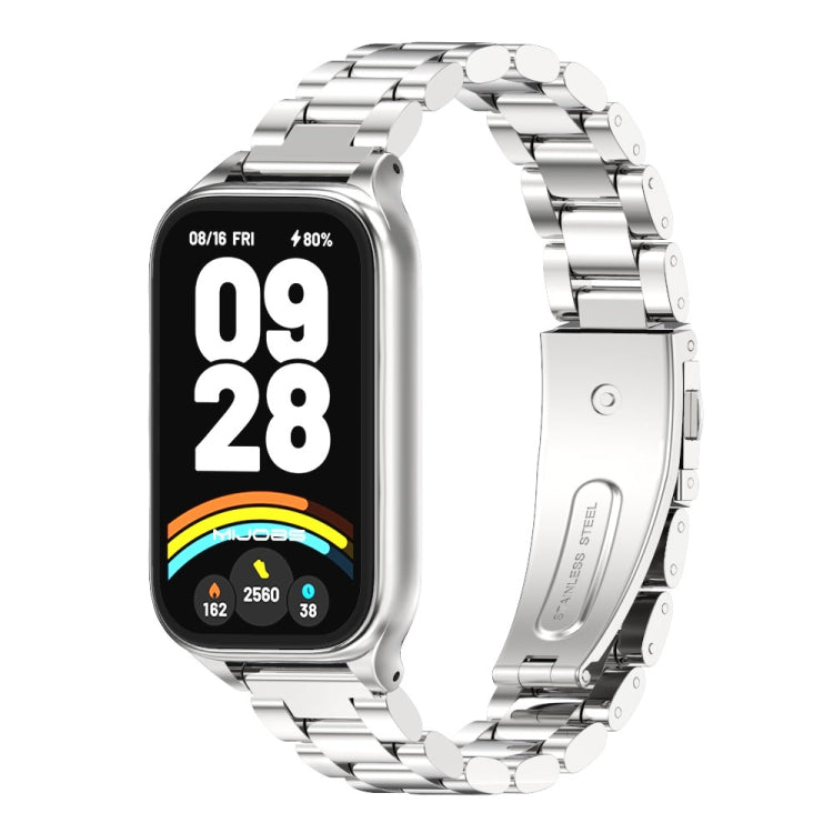 For Xiaomi Smart Band 9 Active / Redmi Band 3 Mijobs Metal Shell Three-Bead Stainless Steel Watch Band(Silver) by MIJOBS