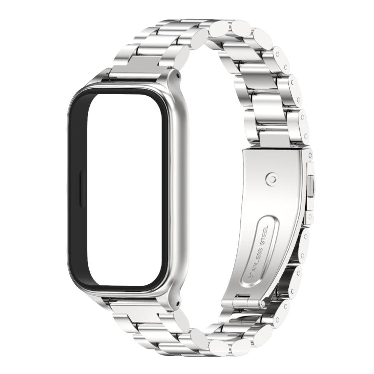 For Xiaomi Smart Band 9 Active / Redmi Band 3 Mijobs Metal Shell Three-Bead Stainless Steel Watch Band(Silver) by MIJOBS