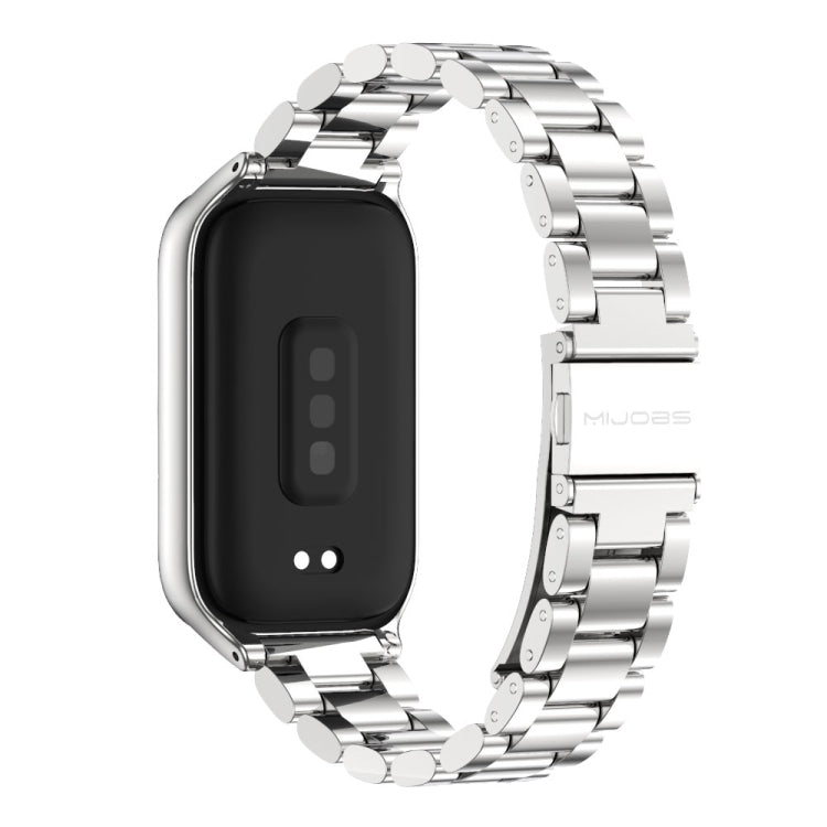 For Xiaomi Smart Band 9 Active / Redmi Band 3 Mijobs Metal Shell Three-Bead Stainless Steel Watch Band(Silver) by MIJOBS